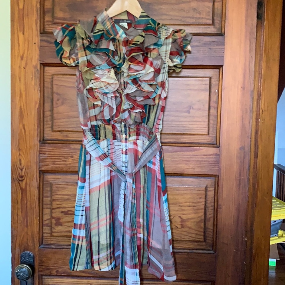 Sheer, Plaid Chest Ruffle Dress